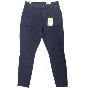 Cosmic Blue Love Pants Blue Skinny Faux Cargo Zip Pockets Stretch Ankle Women 31